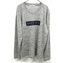 【中古】ikka イッカ L メンズ Tシャツ ストレッチ プリント 『WHAT'S NEW?』 Vネック 長袖 ポリエステル×レーヨン×ポリウレタン ヘザーグ...