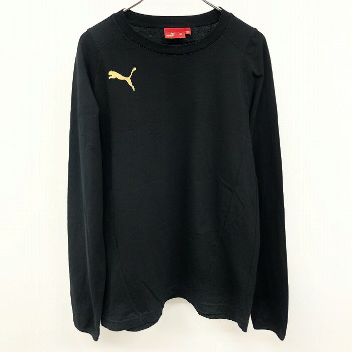 【中古】PUMA プーマ M レディース Tシャツ カットソー ロゴプリント 丸首 クルーネック 長袖 綿100% コットン ブラック(プリント：ゴールド) 黒 商品データ ブランド PUMA （ プーマ ） 商品タイトル PUMA プーマ M レディース Tシャツ カットソー ロゴプリント 丸首 クルーネック 長袖 綿100% コットン ブラック(プリント：ゴールド) 黒 カラー ブラック(プリント：ゴールド) 黒 サイズ表記 M 実寸サイズ （タグ表記：M）・肩幅31cm・着丈65cm・身幅50cm・袖丈70cm 素材 綿100% コットン 状態 【 AB 】 USED品で若干の使用感がありますが、全体的に綺麗でまだまだ十分ご着用頂けそうな状態です。 商品状態・ディテールなど （※実測寸法など、多少の誤差はご容赦下さい。）（※商品は全て畳んで保管しております。保管による畳み皺などはございます。その点ご了承下さい。）●気になったダメージの場所と種類： 　・所々：- 　・全体：若干褪せ 　・肩：- 　・襟：- 　・胸：- 　・腹部：- 　・裾：- 　・右袖：- 　・左袖：- 　・袖口：- 　・背中(上)：- 　・背中(下)：- 　・内側：-●その他ディテール：ラグラン風の袖●付属品など：-●その他：- 管理番号 TL00999 お取引について まとめ買い・送料サービス ・複数点ご購入の場合は同梱発送も可能です。・その他、合計ご購入金額が3,980円(税込)以上の場合は送料無料（当店負担。沖縄、離島は無料ではなく送料300円で、税込み9,800円以上ご購入の場合はその他地域と同様送料無料）のサービスも実施していますので、是非ご検討ください（※送料サービス適用時の配達方法は梱包完了時に当店で改めて決定させていただくこととなります）。・メール便（クロネコゆうパケットまたは飛脚ゆうパケット便）での発送が可能な商品を含む複数点をご購入の場合、メール便での同梱発送は不可です。そのため、同梱発送はメール便以外の配達方法となります。 送料 ・ショッピングカート画面内のお届け方法変更画面にて各配送方法の送料が確認可能です。 楽天市場のシステム仕様により全商品につき、お客様側で明示的にお届け方法を変更しない限り最安送料が自動適用されております（※複数ご購入の場合も同様）。 メール便の最安送料は佐川急便の飛脚ゆうパケット便のためメール便での発送が可能な商品は飛脚ゆうパケット便が自動適用されますが、同様のサービスのメール便としてヤマト運輸のクロネコゆうパケットもご選択可能です。「飛脚ゆうパケット便」「クロネコゆうパケット」は、集荷会社は異なりますがお届けはどちらも日本郵便となる関係上、到着目安は発送完了後3〜7日程となっており、料金は異なりますが同じサービスです。応援したい配送会社のサービスをお選びください。 当店ではご注文完了後に発送方法について改めてご提案することはなくご注文内容通りの配送方法での発送となりますので、ご注文の際は念のためお届け方法変更画面にてご希望の配送方法をお探しいただき概ね想定通りの到着となるようご注文いただくのがお勧めです。 尚、3,980円以上（沖縄宛は9,800円以上）のお買い物で送料無料となりますので、宜しければ複数ご注文もご検討ください。 商品の梱包と発送 ・商品の梱包は原則的にビニール袋等に封入のうえ、封筒または紙袋での梱包となります。 靴の場合、箱付きは段ボールでの梱包となりますが、箱無しは原則的にビニール袋＋封筒または紙袋での梱包となります。 メガネ類の場合は緩衝材で保護のうえ段ボールでの梱包となります。 ギフト包装、その他梱包方法のご指定は不可でございますのでご了承ください。 ・発送はご入金確認後、1〜2営業日以内となります。（※ご入金が当店の定休日前日、および当日の場合は定休日明けの発送となります。その他状況によりすぐに発送できない場合は「ご登録のメールアドレス宛」等へご連絡をさせていただきます。配達日のご指定が必要な場合はお日にちの余裕がある際のご購入がお勧めです。※メール便（クロネコゆうパケットまたは飛脚ゆうパケット便）は日時指定不可。） ・佐川急便の飛脚ゆうパケット便をご選択の場合、諸般の状況により予告無くヤマト運輸のクロネコゆうパケットでの発送に切り替えさせていただく場合がありますが、その際の差額費用は当店負担となりますのでその点ご安心ください。 その他 ・他のECモールと同時出品しています。在庫連動に5分程時間が掛かりますので、万一同時に他のお客様からもご注文をお受けすることとなりました場合はご注文時間が早いお客様への販売となります。誠に恐れ入りますがその点ご了承ください。ご返金時のご案内は「ご登録のメールアドレス宛」となります。・当店からの連絡は原則「ご登録のメールアドレス宛」となります。然るべきタイミングで当店からのメールが届かない場合は迷惑メールフォルダなどに振り分けられていないか、「ご登録のメールアドレス」に誤りがないかなどご確認ください。・お届けの商品に万一問題がございました際は、お手数ではございますがその旨、および詳細な状況をご連絡ください。・お客様から当店へのご連絡方法はお電話以外とさせていただいております（※状況の整理、把握、認識齟齬回避、及び取引記録保存の必要性の観点からお電話でのご連絡はお受けしていないものとなります。誠に恐れ入りますがご了承ください）。