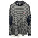 【中古】le coq sportif GOLF COLLECTION - L メンズ ゴルフ モックネックTシャツ ボーダー ロゴ刺繍 長袖 ポリ×毛 ブラック...