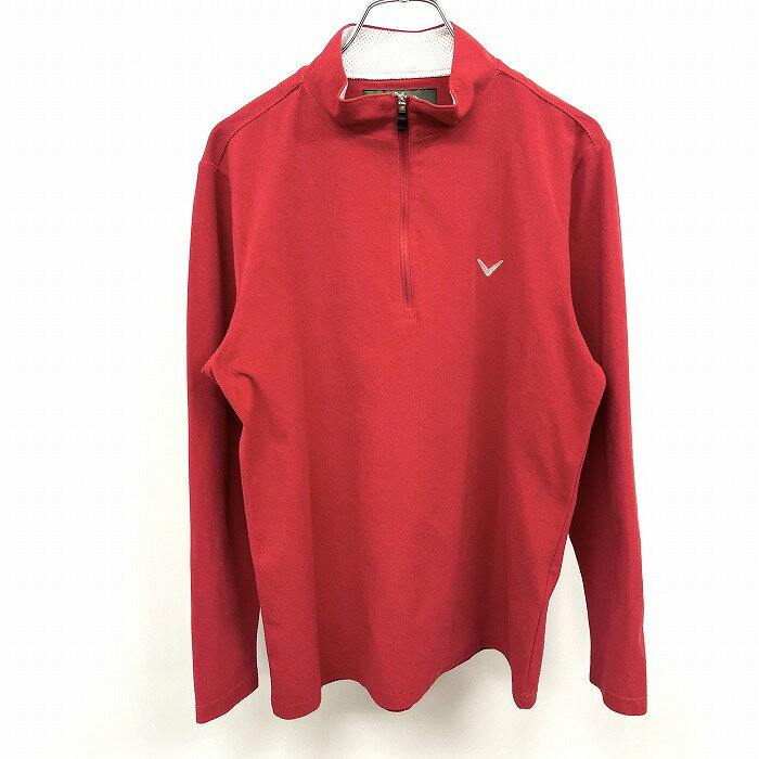 キャロウェイ Callaway WARMSPORT ゴルフ モックネックTシャツ 長袖 ハーフジップ ロゴ刺繍 カットソー ポリ100% M レッド 赤 メンズ