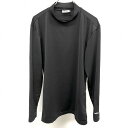 【中古】アディダス adidas ゴルフ Tシャツ 長袖 モックネック 袖にロゴプリント ストレッチ ポリエステル×ポリウレタン L ブラック 黒×白 メンズ