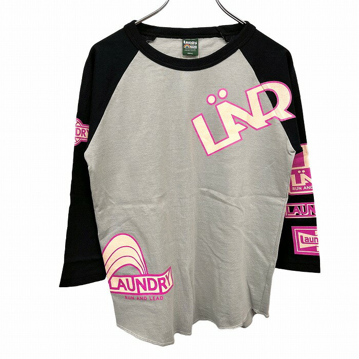 【全品ポイント10倍|開催中|〜1/29(木)01:59まで＼1月後半お買い物マラソン／100円〜2,000円OFFクーポン配布中】ランドリー 【新品】LAUNDRY Tシャツ ロゴプリント 英字 文字 丸裾 ラグラン 7分袖 丸首 綿100% S ピンク ピンク×グレー×黒 レディース