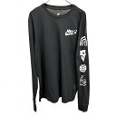 【中古】ナイキ NIKE Tシャツ 袖プリント 虹 花 地球 カタツムリ 星 スター ロゴ 丸首長袖 ロングスリーブ 綿100% コットン M ブラック 黒 メ...