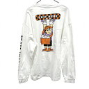 【中古】ザラ ZARA Tシャツ イラスト スケートボード スケーター 長袖 『SKATE TOGETER』 丸首 綿100% XL LL ホワイト 白×オレン...