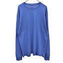 【中古】チャンピオン Champion Tシャツ 左袖にロゴパッチ 長袖 丸首 カットソー ロングスリーブ 綿100% コットン100% L ブルー 青 メンズ