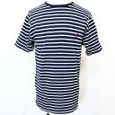 【中古】KANGOL カンゴール L メンズ 男性 半袖Tシャツ カットソー トップス ボーダー柄 丸首 クルーネック ロゴ刺繍 綿100% ネイビーなど 紺な...