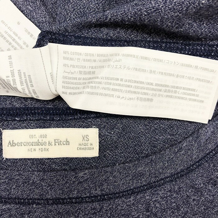 【中古】[印象B] Abercrombie＆Fitch アバクロンビー＆フィッチ Tシャツ カットソー ラウンドテール 英字プリント ラウンドネック 半袖 XS ヘザーネイビー 杢紺 レディース 3
