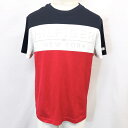 【中古】TOMMY HILFIGER SPORT トミーヒルフィガー スポーツ M メンズ Tシャツ ロゴ 切り返し生地 半袖 ポリ×綿 レッド×ネイビー×ホワイト