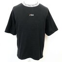 【中古】FILA フィラ M メンズ 男性 Tシャツ カットソー ロゴ刺繍 丸首 クルーネック 半袖 ショートスリーブ ロングテール 綿100% ブラック 黒