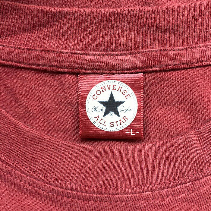 【全品ポイント10倍|開催中|〜07/26(土)01:59＼7月後半お買い物マラソン／100円〜2,000円OFFクーポン配布中】【中古】converse コンバース L メンズ 男性 Tシャツ カットソー ロゴプリント 英字 丸首 クルーネック 半袖 綿100% コットン テラコッタ 赤茶系