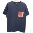 【中古】GLOBAL WORK グローバルワーク M メンズ 男性 Tシャツ カットソー チェック柄ポケット 丸首 半袖 ショートスリーブ 綿100% ネイビー...