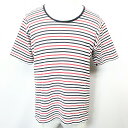 【中古】HERE'S ヒアーズ 50 メンズ 男性 Tシャツ カットソー ボーダー Uネック 半袖 綿100% コットン ホワイト×レッド×ネイビー 白×赤×紺