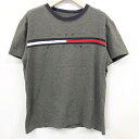 【中古】TOMMY HILFIGER トミーヒルフィガー M メンズ 男性 Tシャツ カットソー ロゴ刺繍 丸首 クルーネック 半袖 綿100% ヘザーグレー 杢灰色