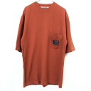 【中古】FILA フィラ XS メンズ 男性 鹿の子Tシャツ カットソー ビッグシルエット ポケットにロゴワッペン 丸首 7分袖 綿100% ブラウン 茶色
