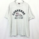 【中古】converse コンバース LL メンズ 男性 Tシャツ カットソー ロゴ刺繍 スニーカープリント 丸首 半袖 ポリエステル×綿 ライトヘザーグレー系