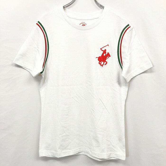 Rakuten - 【スーパーSALE★半額★対象商品】【中古】[印象AB] BEVERLY HILLS POLO CLUB ビバリーヒルズポロクラブ Tシャツ / カットソー メンズ S ホワイト 白 綿100% バックプリント ロゴ刺繍 丸首 クルーネック 半袖