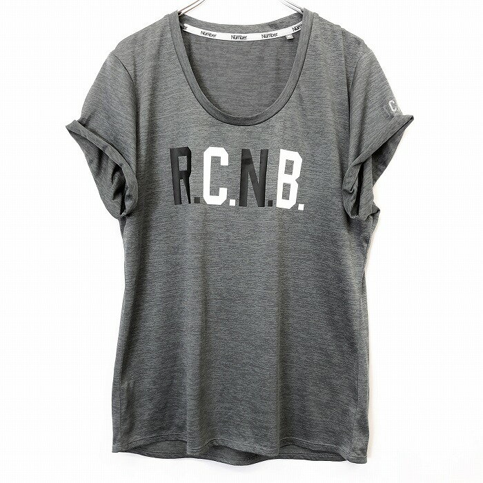 【中古】Number ナンバー BL レディース 女性 Tシャツ カットソー プリント R.C.N.B. 英字 Uネック 半袖 ポリエステル100% ヘザーグレー 杢灰色