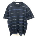 【中古】Crocodile クロコダイル M メンズ 男性 Tシャツ プルオーバー カットソー 英字とボーダー 丸首 クルーネック 半袖 綿100% ネイビー ...