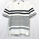 【中古】a.v.v HOMME アーヴェヴェオム M メンズ Tシャツ 鹿の子 ボーダー 丸首 半袖 胸ポケット 綿100% オフホワイト×ブラック×ヘザーグレ...