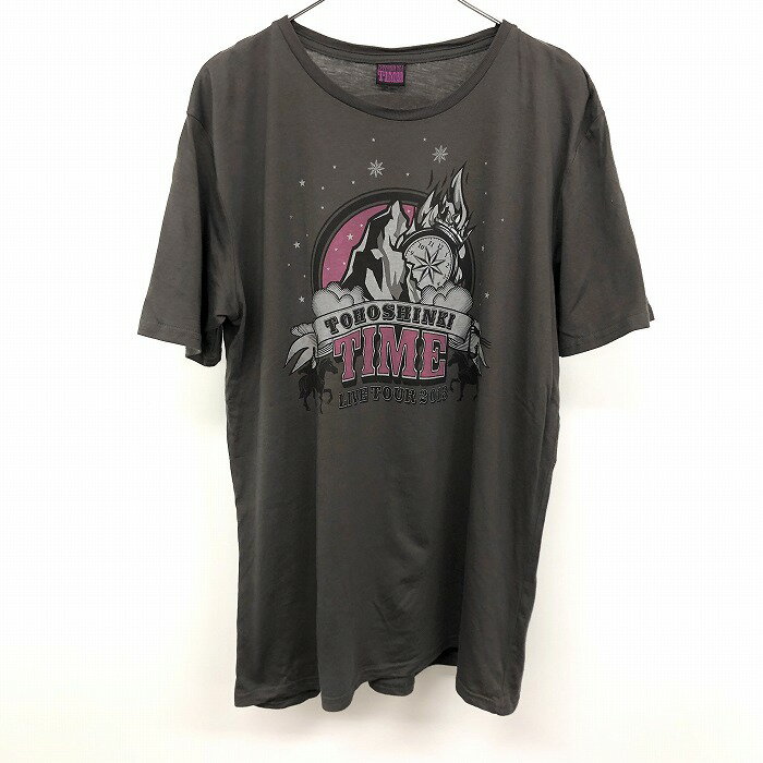 【中古】東方神起 LIVETOUR 2013 TIME - L レディース Tシャツ 両面プリント 英字 時計 騎馬 山 炎 半袖 綿×レーヨン ヘザーチャコールグレー系