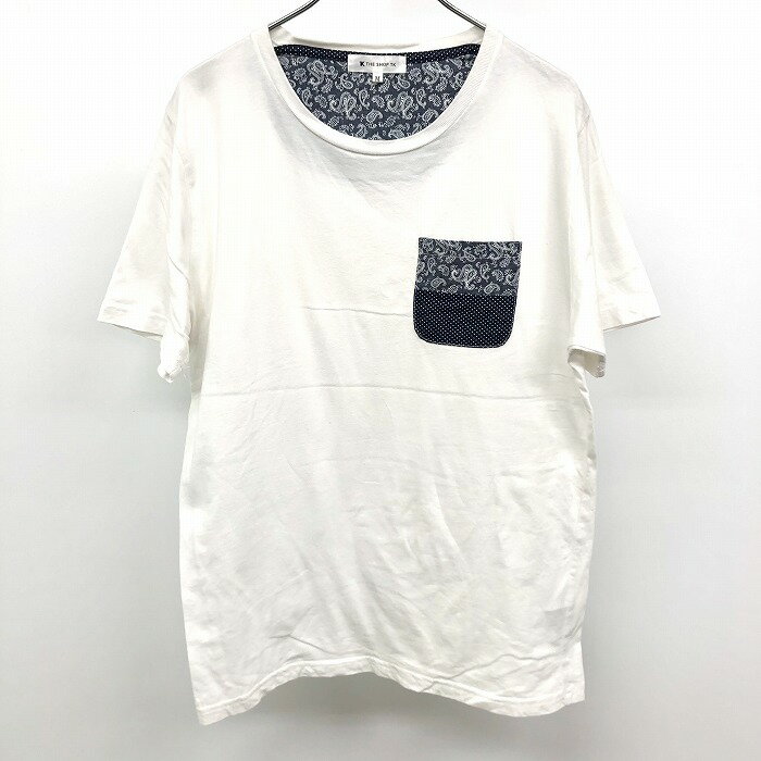 乐天商城 - 【中古】[印象B] THE SHOP TK ザ・ショップ ティーケー Tシャツ / カットソー メンズ M ホワイト×ネイビー 白 綿100% ポケットにペイズリー柄とドット柄 半袖