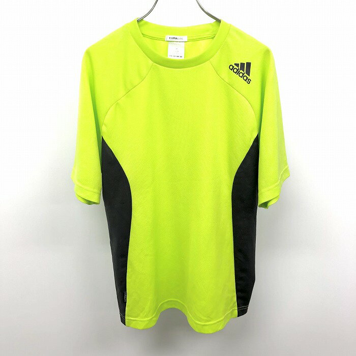 乐天商城 - 【中古】[印象B] adidas アディダス スポーツシャツ / Tシャツ メンズ S イエローグリーン×チャコールグレー 黄緑 ポリ100% フリーダムスリーブ サイドがメッシュ生地 ロゴ 半袖