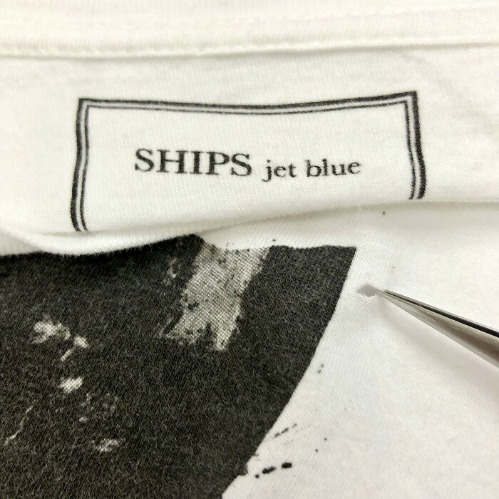 【もうすぐ終了|期間限定特別セール!!＼★30%OFF★／対象商品|〜7月12日(土)09時59分まで】【中古】SHIPS JET BLUE シップス M メンズ Tシャツ プリント スカル ドクロ 骸骨 BIG APPLE NEW YORK 半袖 日本製 綿100% ヘザーオフホワイト 白系