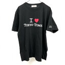 【中古】b.a.ko2 Tシャツ 半袖 『I LOVE TOKYO TOWER』 『333 A TOP OF THE WORLD』 英字プリント 丸首 綿100% コットン100% L 黒×白×赤 メンズ
