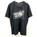 【中古】ジーユー GU Tシャツ 半袖 レコードプレーヤー プリント 英字 丸首 プルオーバーカットソー 綿100% コットン L 黒 メンズ(レディース?)