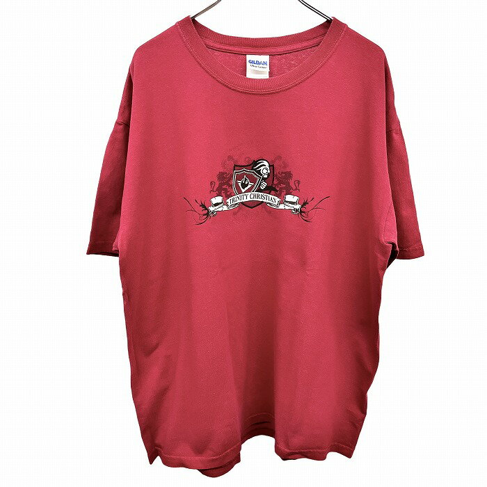 【中古】ギルダン GILDAN Tシャツ 輸入古着 騎士 ナイト プリント イラスト 半袖 ショートスリーブ 丸首 クルーネック 綿100% L レッド 赤 メンズ