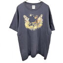 【中古】ギルダン GILDAN Tシャツ 輸入古着 アート 動物 アニマル 草原を歩く馬 半袖 ショートスリーブ 丸首 綿100% L ネイビー 紺 メンズ