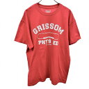 【中古】ギルダン GILDAN Tシャツ 輸入古着 英字 文字 プリント 半袖 ショートスリーブ 丸首 クルーネック 綿×ポリ M レッド 赤 メンズ