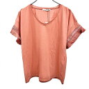 イーハイフンワールドギャラリー 【新品】 Tシャツ 袖がレース×フリンジ Vネック 半袖 無地 ポリ×綿 F ヘザーサーモンピンク レディース