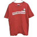 【中古】ネブ nev Tシャツ 両面プリント 英字 文字 ヤシの木 半袖 ショートスリーブ 丸首 クルーネック 綿100% L レッド 赤 メンズ(レディース?...