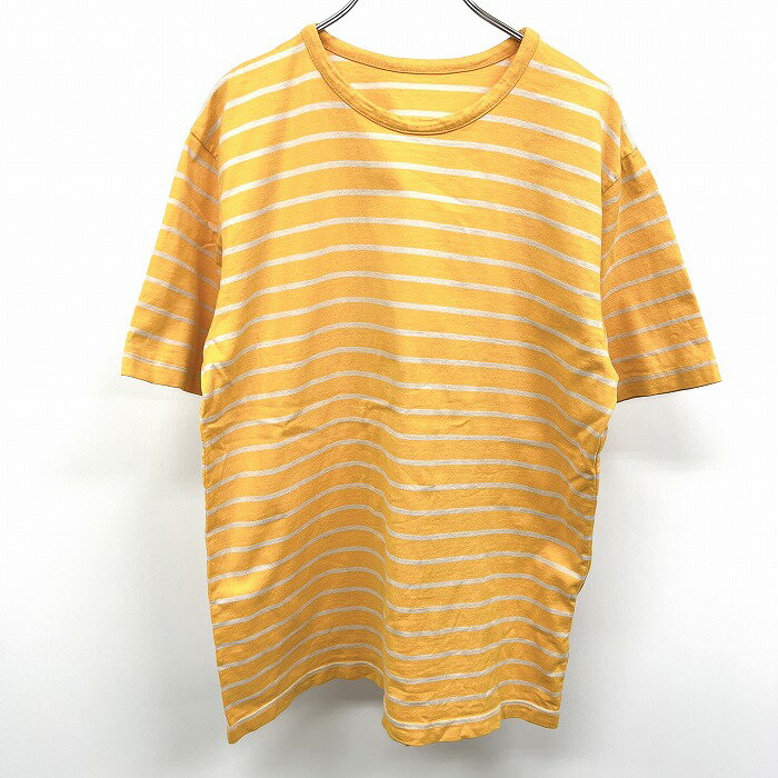 【中古】イネドオム INED HOMME Tシャツ 半袖 ボーダー 丸首 プルオーバー カットソー 綿100 コットン100 3 イエロー 黄色×グレー メンズ