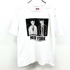 【中古】ニューヨーク 吉本興業|NEW YORK Tシャツ 半袖 嶋佐和也 屋敷裕政 お笑いコンビ 芸人 版画プリント 綿100% 杢ホワイト 白×黒 メンズ