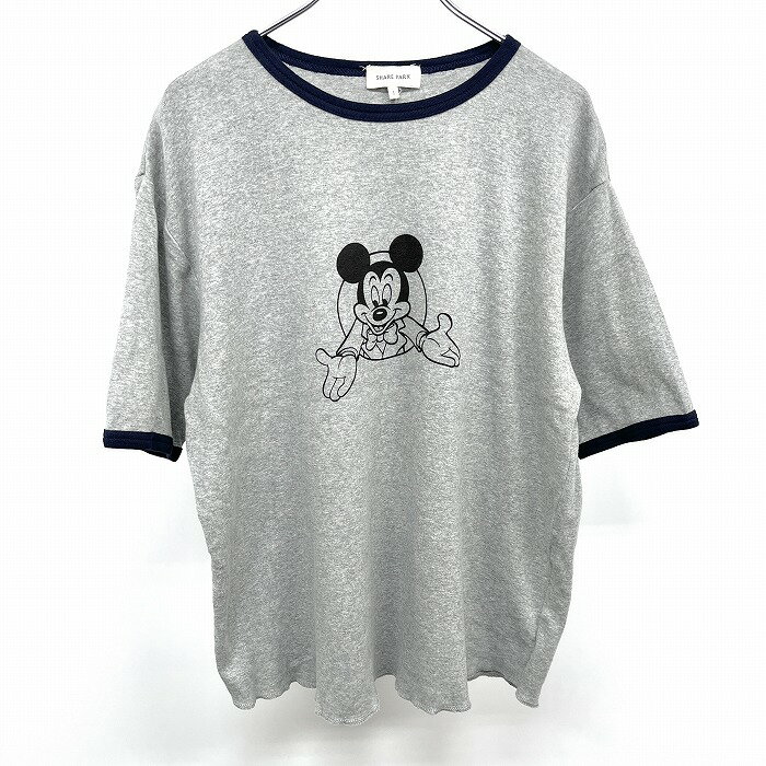 シェアパーク|ディズニー SHARE PARK|Disney コラボ Tシャツ 半袖 ミッキーマウス 綿100% 1 ヘザーグレー 杢グレー×紺×黒 レディース