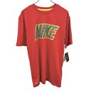 【中古】ナイキ 【新品】NIKE Tシャツ DRI-FIT ドライフィット ロゴプリント 英字 文字 半袖 丸首 綿×ポリ M レッド 赤×黄×黒×グレー メン...