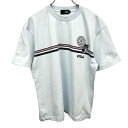 【中古】フィラ FILA Tシャツ ロゴとラインのプリント 英字 文字 丸首 クルーネック 半袖 ショートスリーブ 綿100% M ブルー 青×紺×赤 メンズ