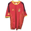 【中古】adidas サッカー ESPANA スペイン代表 Tシャツ サイドが裏地付きメッシュ生地 半袖 ラグラン ポリ100% 2XO 4L レッド 赤×紺×...