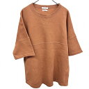 【中古】アーバンリサーチ URBAN RESEARCH ヘビーオンス Tシャツ Vガゼット 無地 5分袖 丸みのある裾 日本製 綿×ポリ 38 ブラウン 茶 メ...