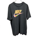 【中古】NIKE Tシャツ 国旗とスウォッシュのプリント 英字 文字 半袖 綿100% XL LL ブラック 黒×ゴールド×赤×緑×紺×白 メンズ(レディース?...