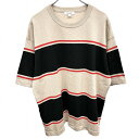 【中古】ビューティーアンドユース UNITED ARROWS BEAUTY&YOUTH Tシャツ ボーダー 5分袖 綿×アクリル L 杢ベージュ 杢ベージュ×黒...