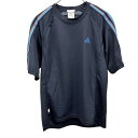【中古】アディダス adidas Tシャツ 袖に3ライン ロゴ刺繍 ラグラン 半袖 スポーツ CLIMACOOL ポリ100% M ネイビー 紺×オレンジ メン...
