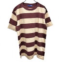【中古】ビームス BEAMS Tシャツ ボーダー 丸首 半袖 ショートスリーブ カットソー 綿100% コットン100% M パープル 紫×ベージュ メンズ