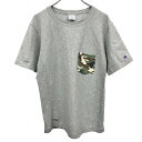 【中古】チャンピオン リバースウィーブ Tシャツ 迷彩柄のポケット 半袖 丸首 綿100% L ヘザーグレー 杢グレー×緑×茶×黒×ベージュ メンズ