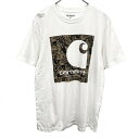 【中古】カーハート Carhartt Tシャツ ロゴプリント 丸首 半袖 プルオーバー カットソー 綿100% コットン100% S ホワイト 白×茶×黒 メン...