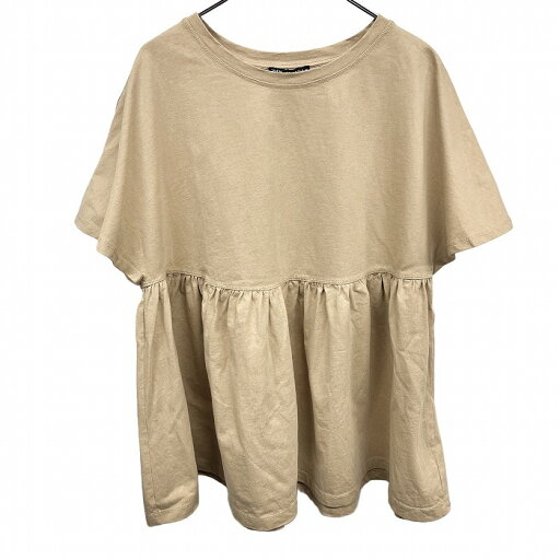【中古】ザラ ZARA Tシャツチュニック 無地 裾フレア 切り返し生地 キモノスリーブ 半袖 ウエストギャザー 丸首 綿100% M ベージュ レディース 【中古】ザラ ZARA Tシャツチュニック 無地 裾フレア 切り返し生地 キモノスリーブ 半袖 ウエストギャザー 丸首 綿100% M ベージュ レディース