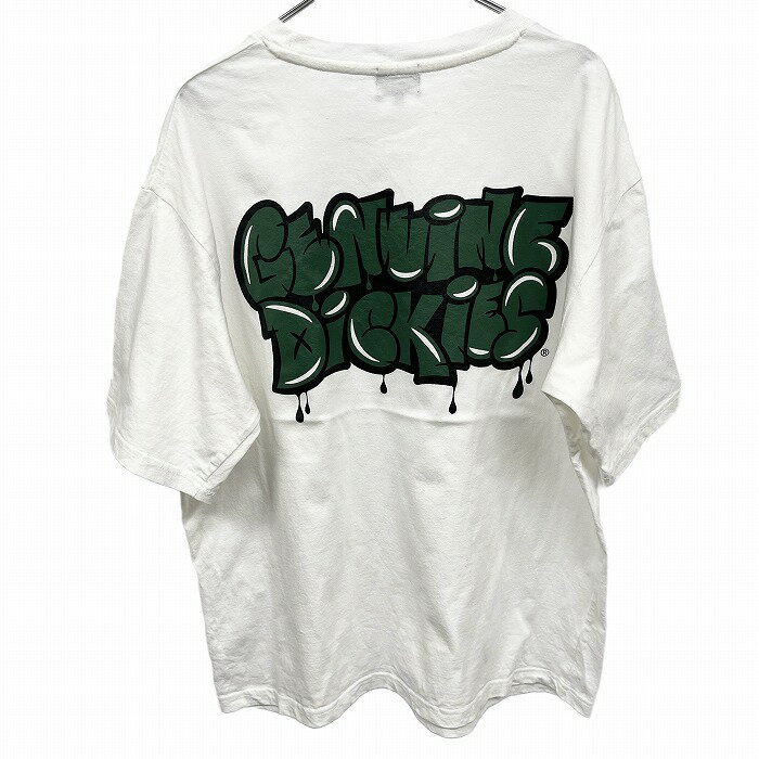 Rakuten - 【中古】[印象B] Dickies ディッキーズ Tシャツ メンズ M オフホワイト 白系×緑×黒 綿100% 背中プリント 英字 胸に刺繍 半袖 裾にロゴパッチ 丸首