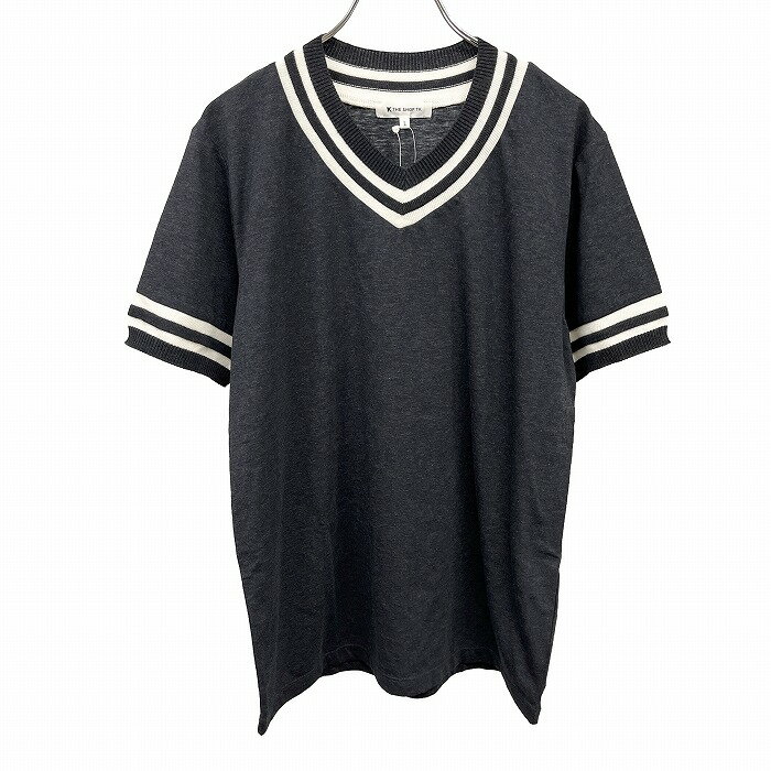 Rakuten - 【新品】[印象N] THE SHOP TK ザ・ショップ ティーケー Tシャツ メンズ L ヘザーネイビー 杢紺×白 ポリ×綿 チルデン Vネック スリムフィット 半袖 袖口リブ